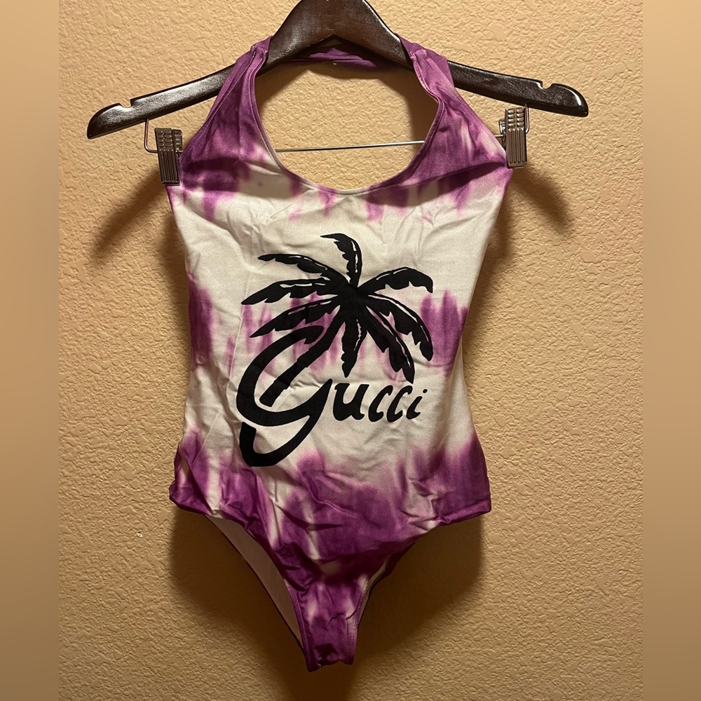 New Gucci Multicolor Logo One Piece Swimsuit